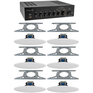 Dayton Audio DA40T 40W 70V Tabletop Mixer-Amplifier with (6) 8" Ceiling Speaker plus Tile Bridge